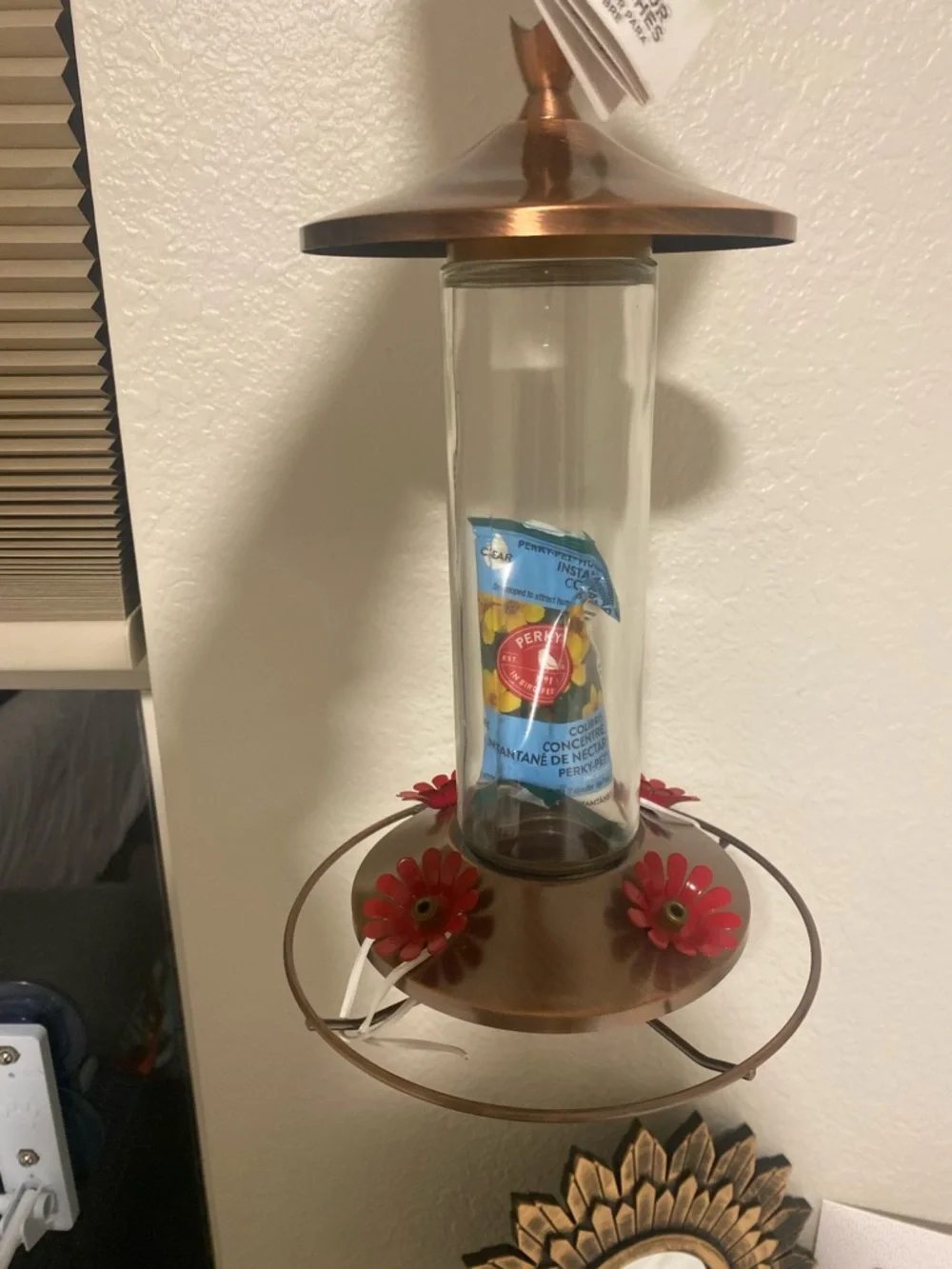 Copper Finish Hummingbird Feeder with Red Flower Ports - Perky Pet